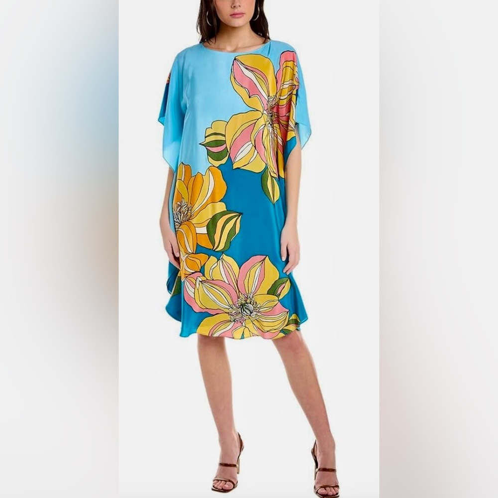 Trina Turk Blue and Yellow Flutter Sleeve Sundress